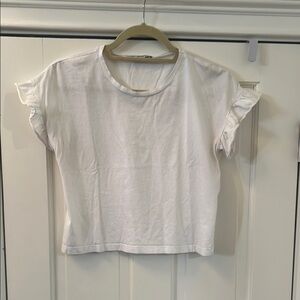 Zara White Ruffle Sleeve T-Shirt